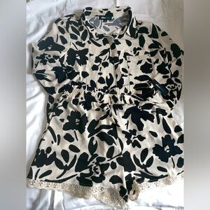 Aliceblue Black and Cream Floral 2 piece